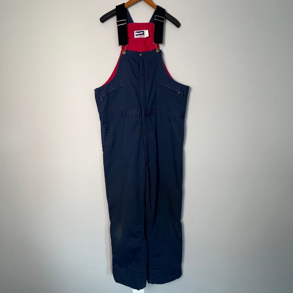 Berco Insulated Work Bib Overalls Mens XL Navy Blue Quilted Lined Made in USA